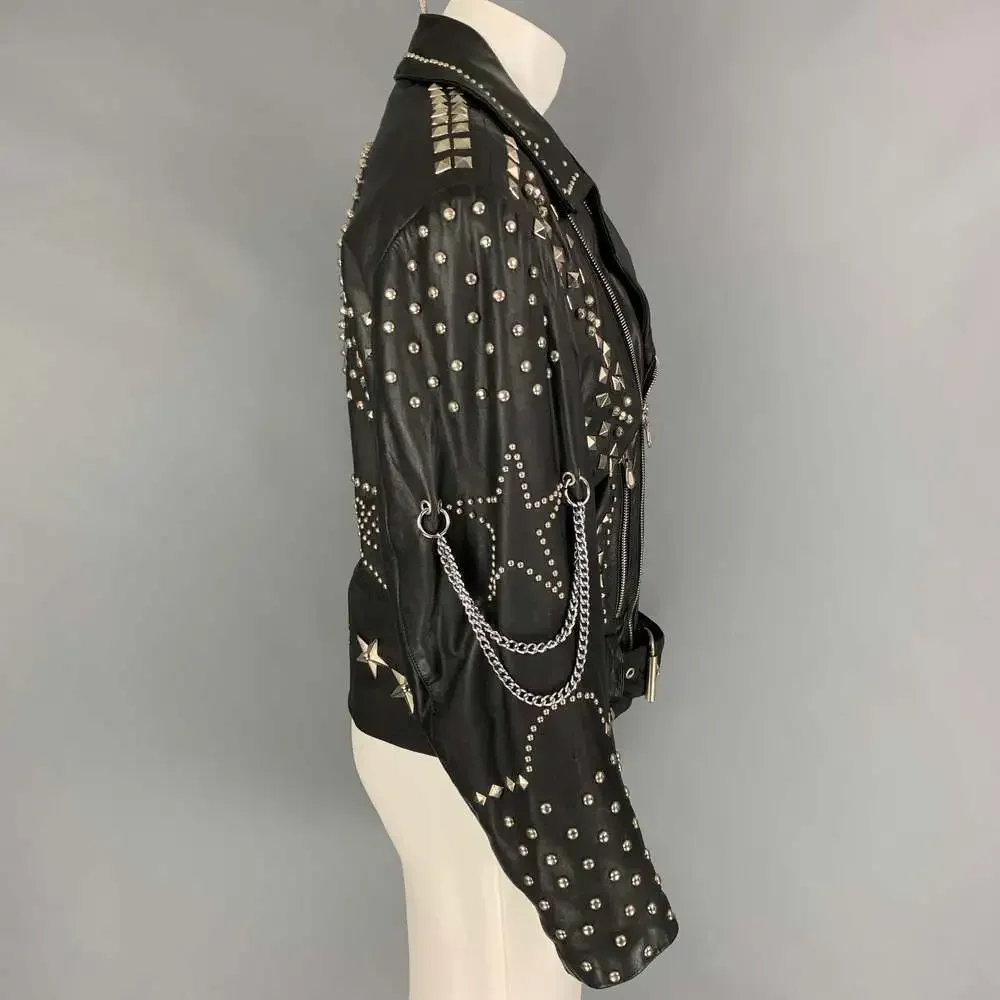 KATHARINE HAMNETT Winter 1990 Black Studded Leather Clean Up Or Die Biker Jacket - Picture 4 of 10